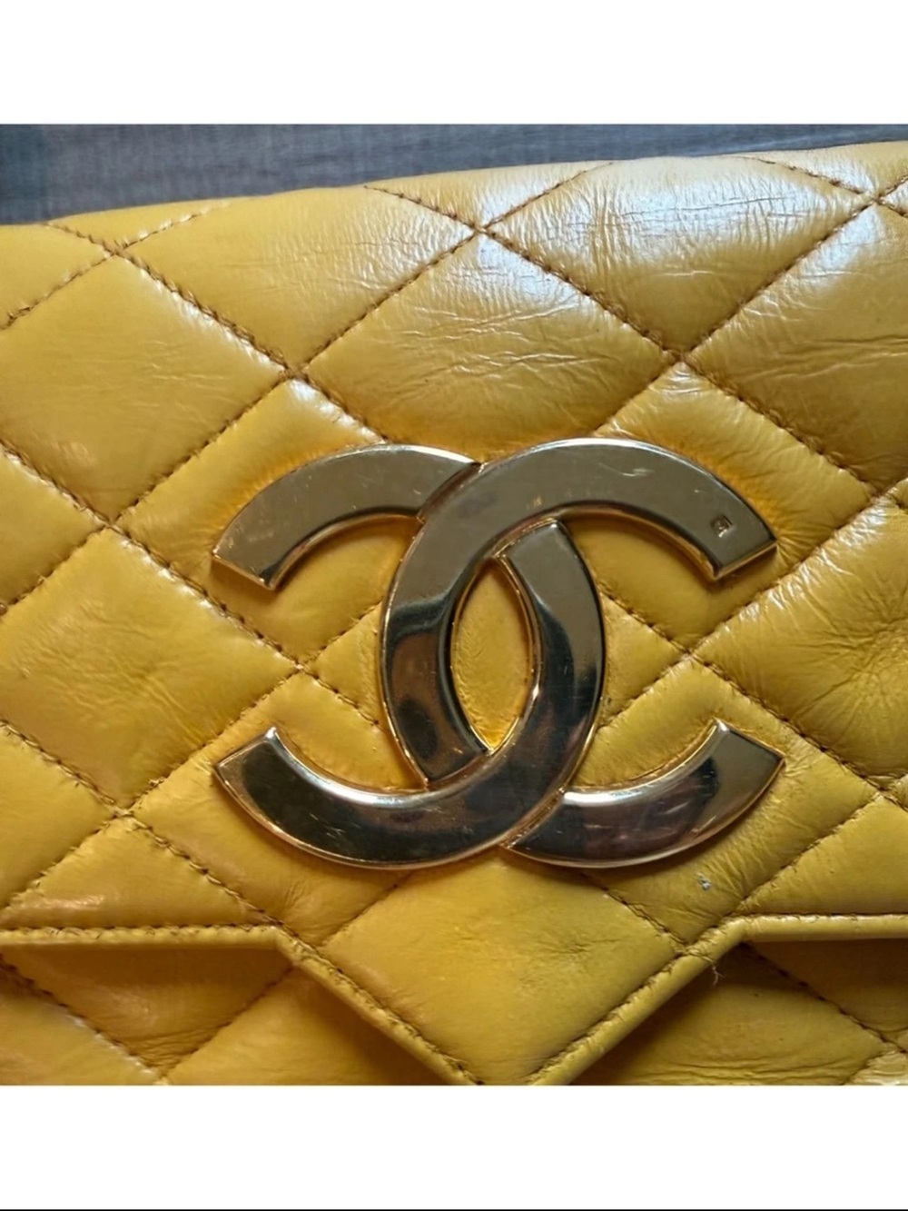 CHANEL Medium Yellow Quilted Leather Classic Double Flap Bag with Gold Chain - Picture 10 of 14